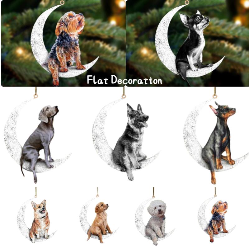 Dog Moon Flat Acrylic Car Hanging Pendant Backpack Ornaments Holiday Decor Home