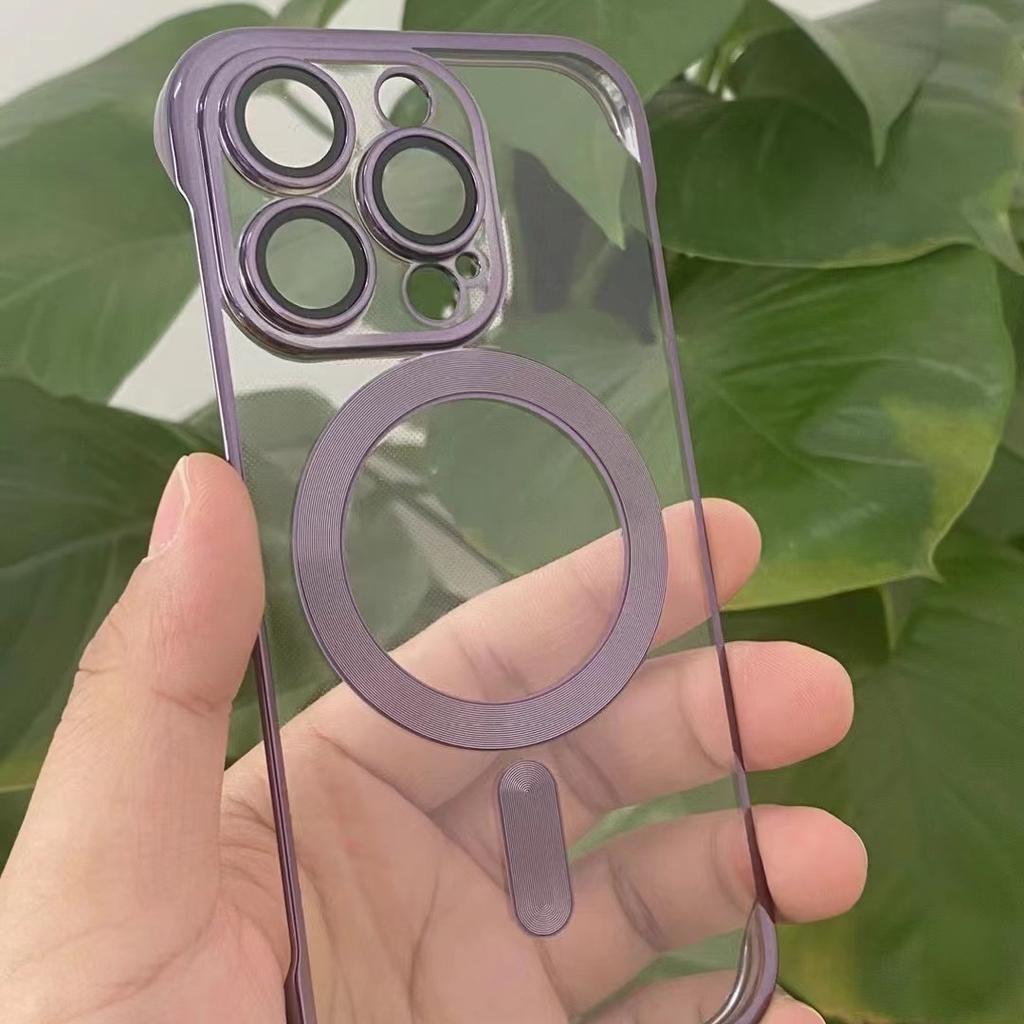 Applicable To IPhone 15 Mobile Phone Case Transparent PC Plating Frameless Apple 14 Comes with Lens Film Full-pack Hard Case