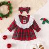 0-18 Months Baby Girl Christmas 2Pcs Red Plaid Long Sleeve Dress Set Lace Ruffle Headband Autumn Infant Princess Dress Outfit