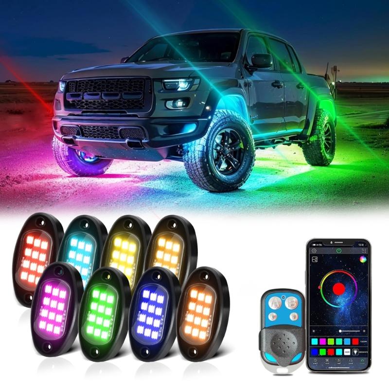 Universal LED Rock Lights 12 LEDs Underglow Lights for Truck Pickups Car ATV UTV SUV Remote Control Trail Rig Lamp
