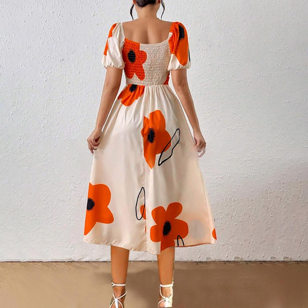 Ladies' Summer Floral Print Off Shoulder Bohemian Dress