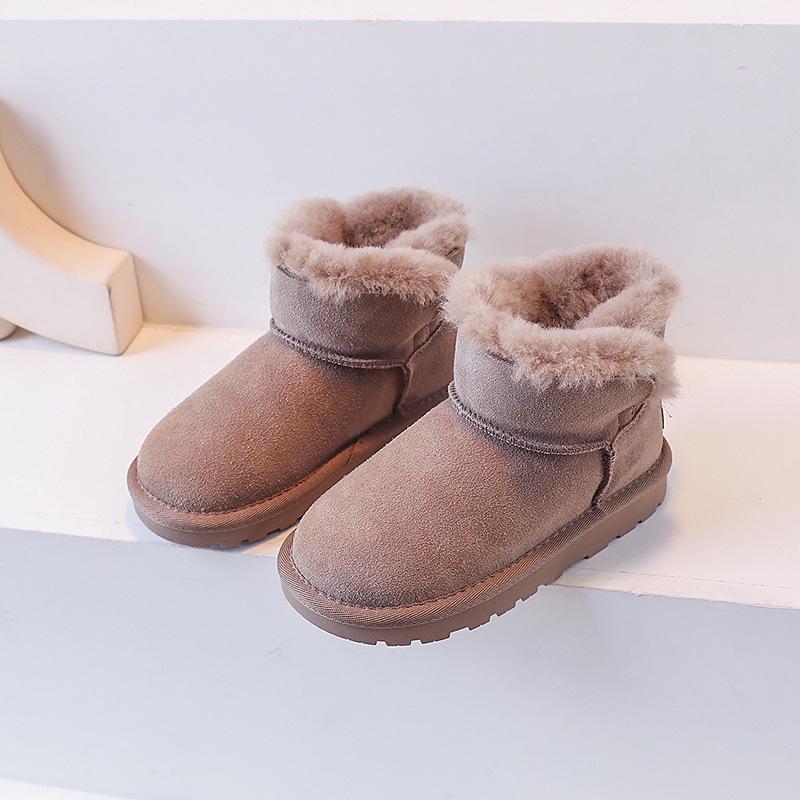 Classmate Leather Wool Mouth Children's Snow Boots Winter Fleece Thickened Thermal Cotton Shoes Simple Versatile Girls Boots