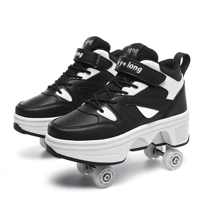 Roller Skates 6-15 Years Old Four-wheel Deformation Can Walk Can Skate Skates Girl Runaway Shoes