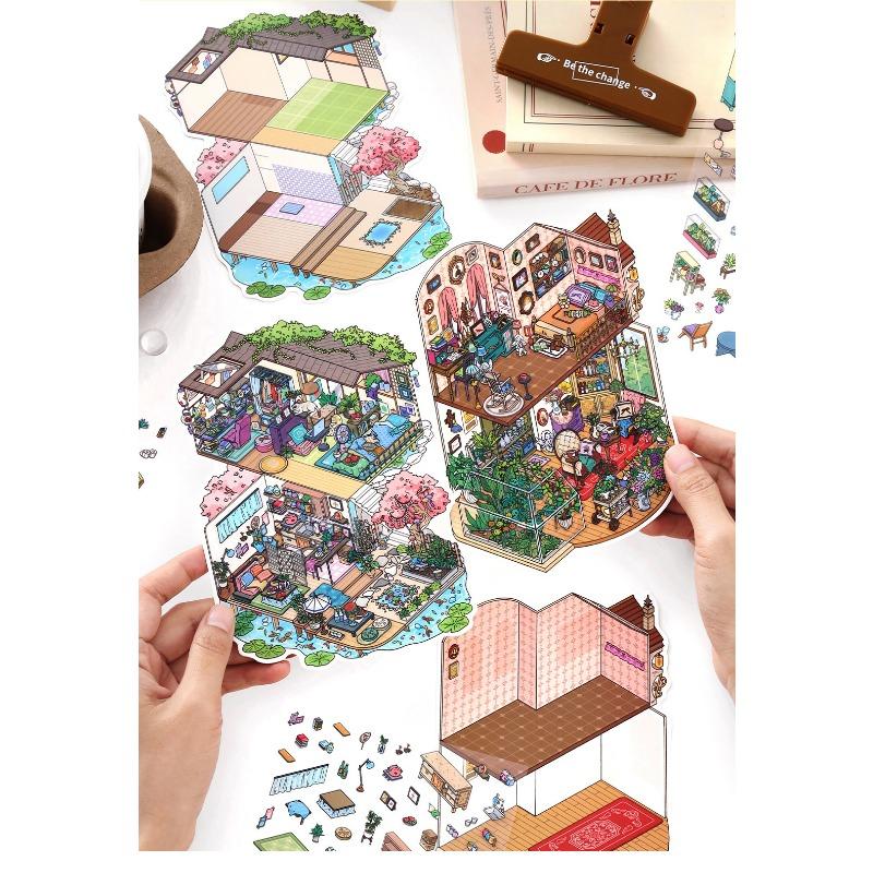 Cartoon Style 2 5d Landscape Sticker For Hand Account Diy Micro Scene Collage