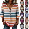 Womens Striped V Neck Half Sleeve Blouse with Button Loose Fit Casual Tunic Top for Everyday Wear