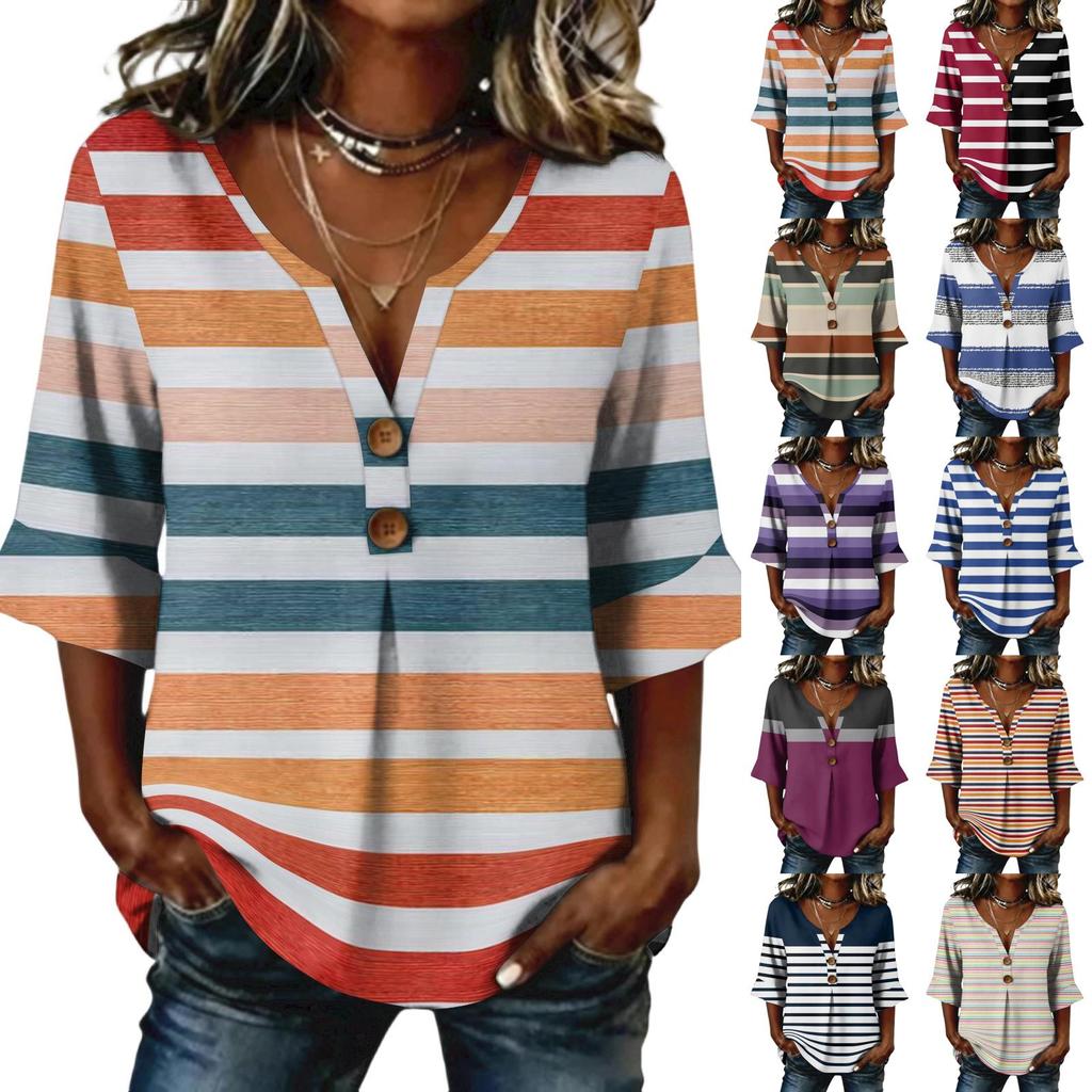 Long Sleeve Shirts for Women Womens Long Sleeve Tops Long Sleeve Tops for Women Womens Long Sleeve T Shirts Casual Striped V Neck Blouse