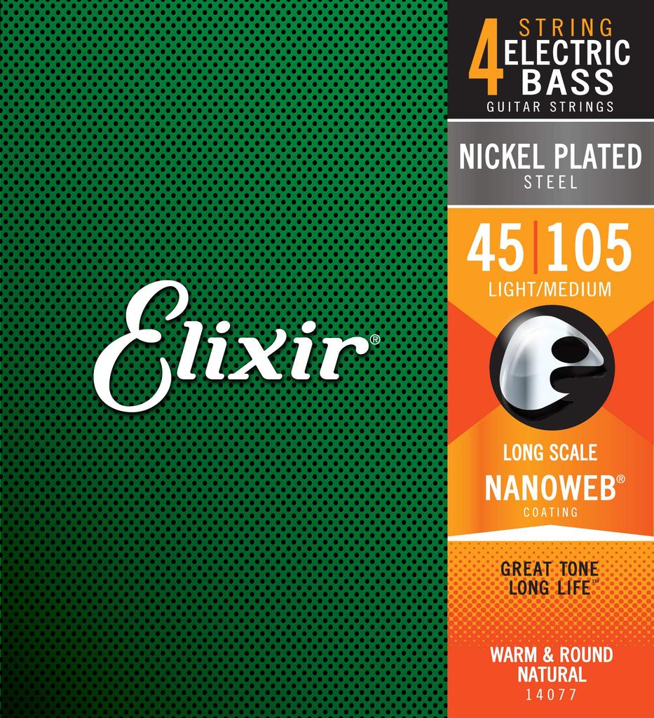 Elixir NANOWEB Nickel Long Scale Bass Strings, LightMedium, .045-.105, #14077