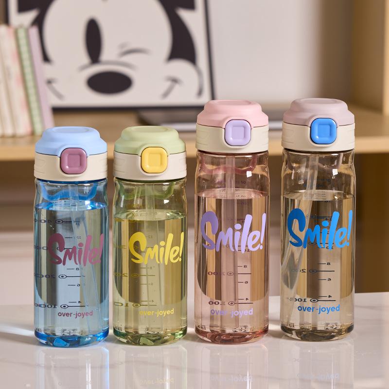 Water bottle high value straw cup girls summer portable plastic water cup student sports cup easy to hand high temperature anti-drop cute