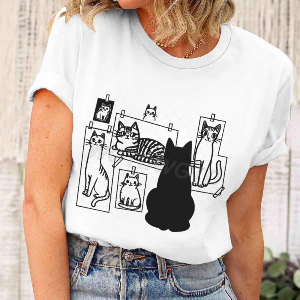 Black Cat Gallery T-shirts Cat Lover Harajuku Fashion T Shirts Short Sleeve Tee Men s Women s Clothes Funny Black Cat Clothing M