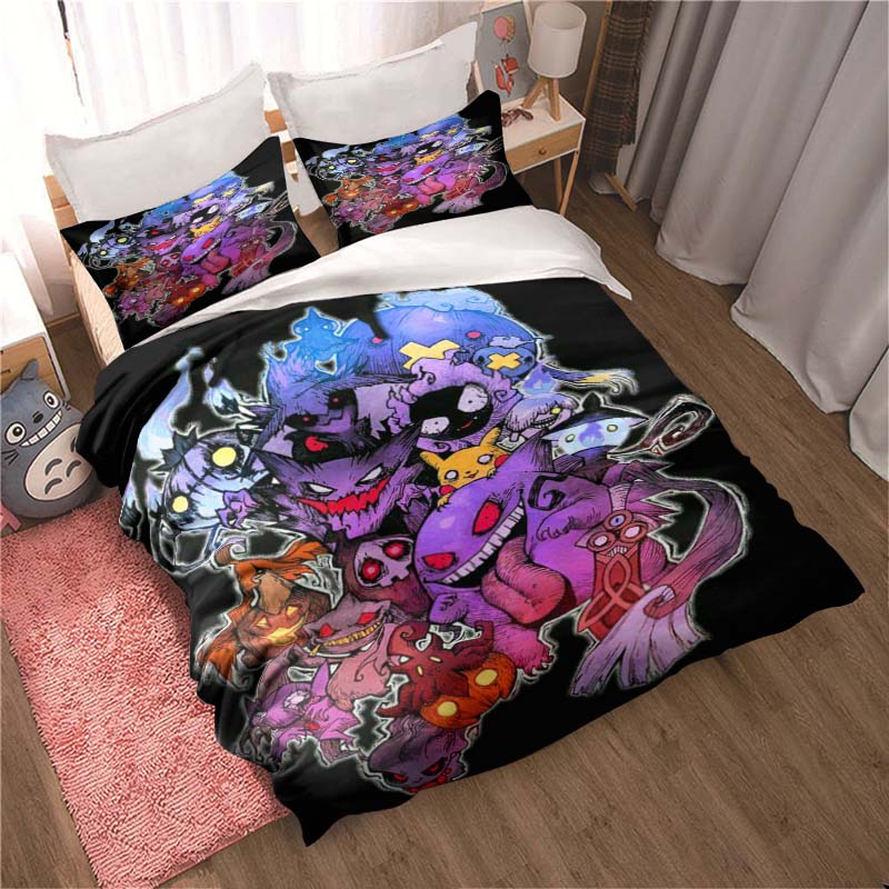 Gengar print bedding sets in various styles, 3-piece sets, extra-large pillowcases, adult bedspreads, bedroom bedding sets.