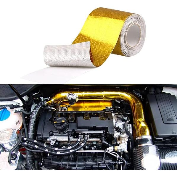 Sporacingrts 2" X 29.5 Feet (9M) Gold Adhesive Heat Shield ReflectiveTape Wrap Roll Compatible With Car Intake Pipe, Engine Bay Etc.