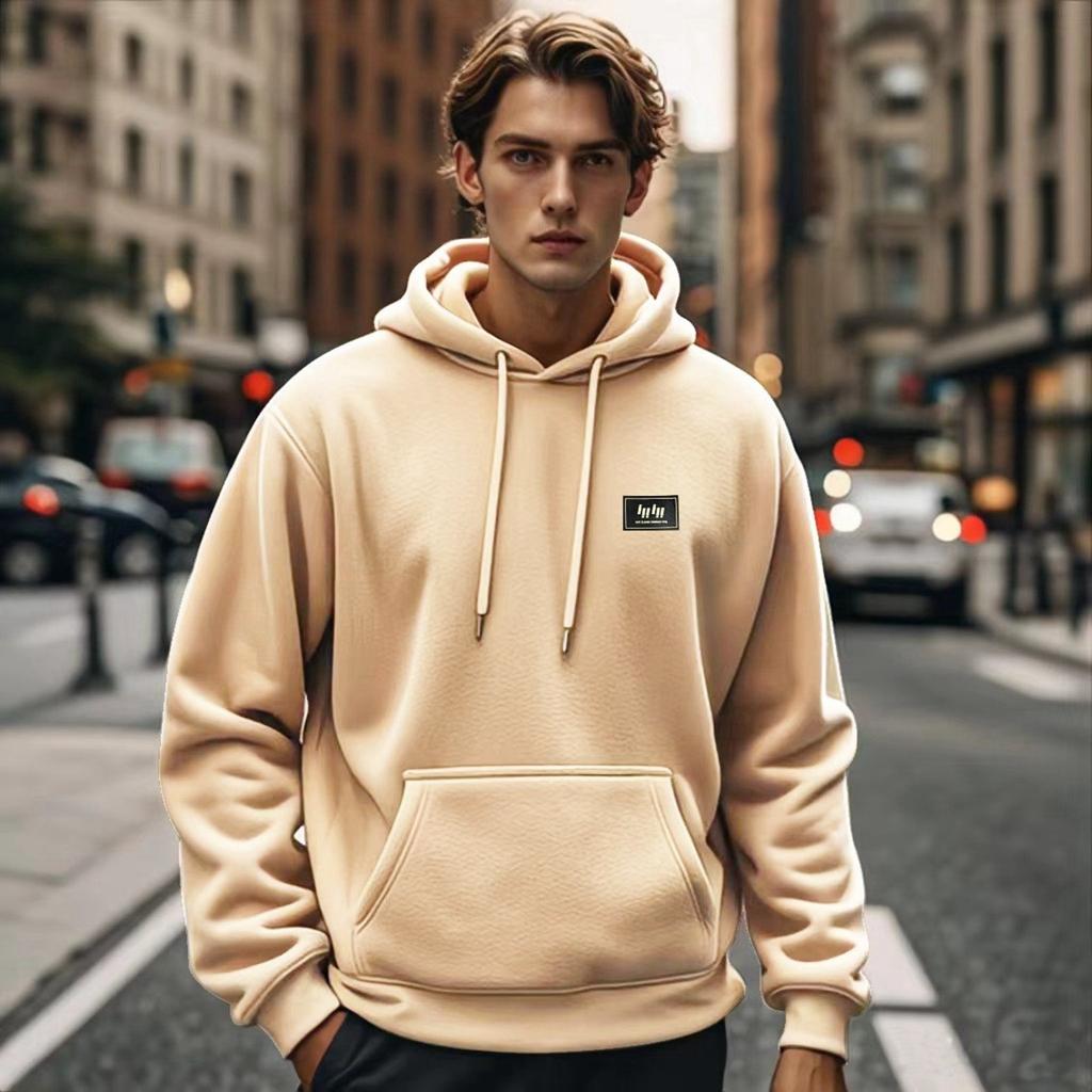 Men's Solid Color Print Casual Hooded Sweatshirt Long Sleeve Pullover Sweatshirt