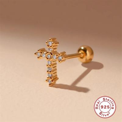 Aide 100 %925 Sterling Silver Cross Stud Earrings For Women Cute Punk Inlaid Crystal Zircon Piercing Jewelry Brincos Wholesale