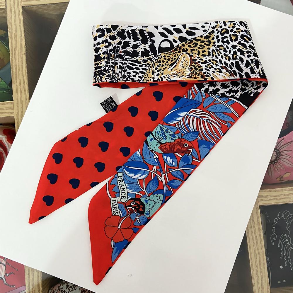 

Brand Leopard Parrot Heart Silk Scarf Women Design Summer Scarf For Ladies Hair Accessories Foulard Hair & Bag Scarves Headband
