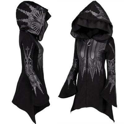 Gothic huvtröja dam Jacka Street Goth Punk Style Svart Lång Huva Harajuku Sweatshirts Oversized Zip-up Y2K Y2K Toppar