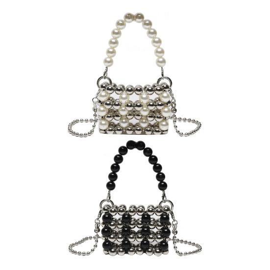 Vintage Faux Pearl Purse Beaded Crossbody Bag with Removable Shoulder Strap Ladies Evening Clutch for Parties Street Office
