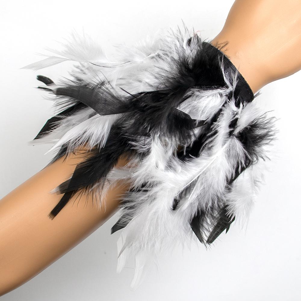 Manžeta z pštrosího peří na zápěstí Dámská pravá kožešina Manžeta z pštrosího peří Náramek na zapínání na saténové košile Elegantní