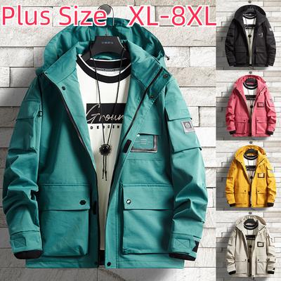 Chaqueta de Trabajo Informal con Capucha de Color Sólido para Primavera y Otoño para Hombre Color Sólido XL-8XL