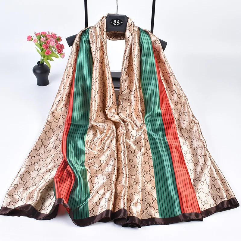 Women Fashion Print Silk Scarf Warm 180X90Cm Scarves Popular Lrage Satin Finish Shawl The Four Seasons Design Hijab
