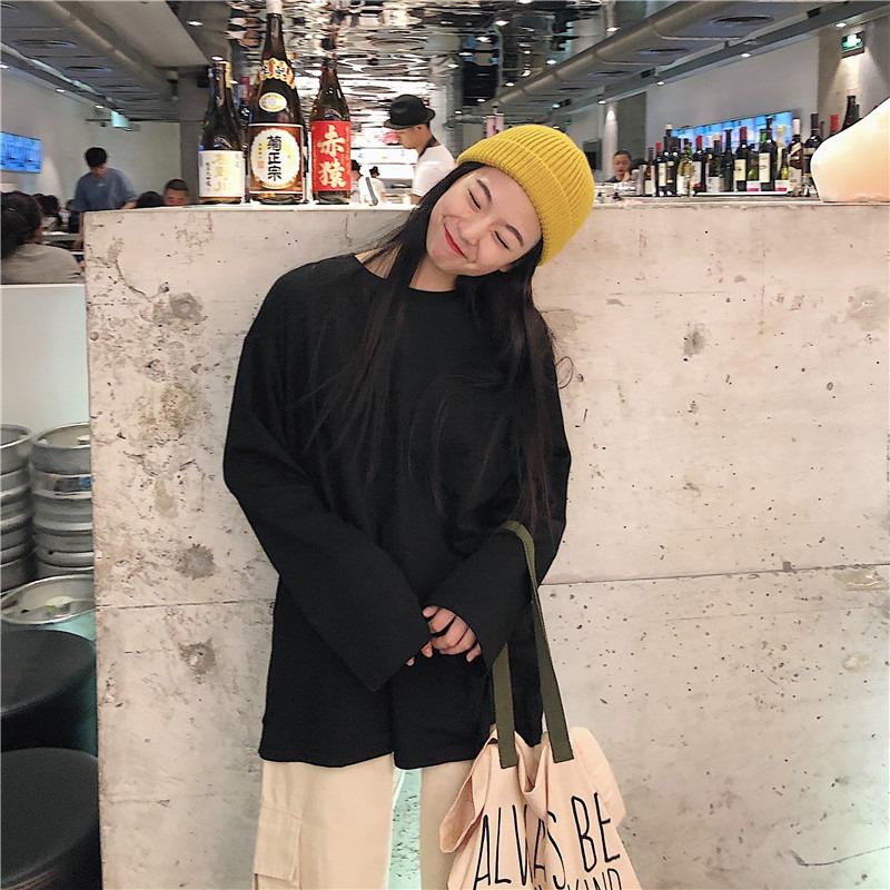 Fashion Cotton Solid Long Sleeve Loose Casual T-shirt Women Spring and Autumn Plus Size Women's T Shirt Elegant O Neck Simple Ladies Tee Tops 25899