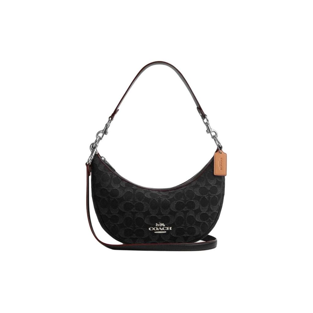 Coach Aria 26 Gold Label Classic Monogram Hardware Zipper Closure Denim Crescent Shoulder Bag Medium Women Shoulder Bag Black CP100-SVBK
