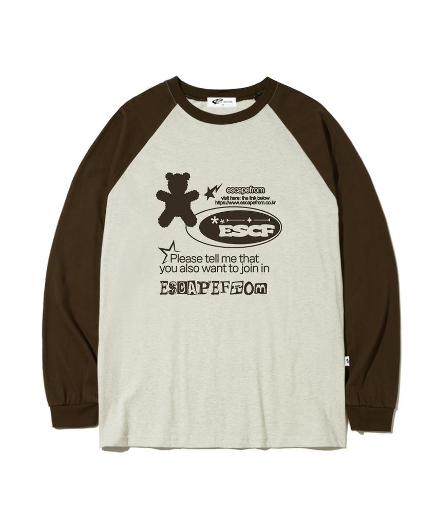 ESCAPEFROM Bear Lettering Print Long Sleeve Brown
