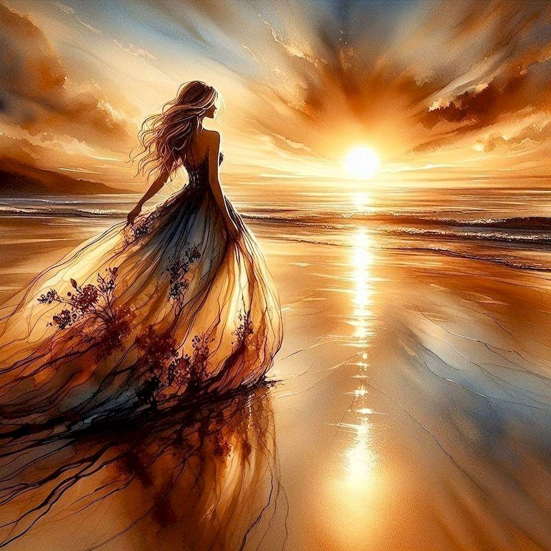 

CHENISTORY Diamond Painting Kits Sunset Beach Woman Diamond Embroidery Sale 5d Mosaic Handmade Picture Wall Art Home Decor Full Round 25x25cm жёлтый
