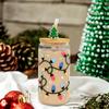 Color Changing Christmas Glass Cup with Lid Straw Brush Reusable Glass Iced Coffee Cup Cute Xmas Party Decorations for Mom Her