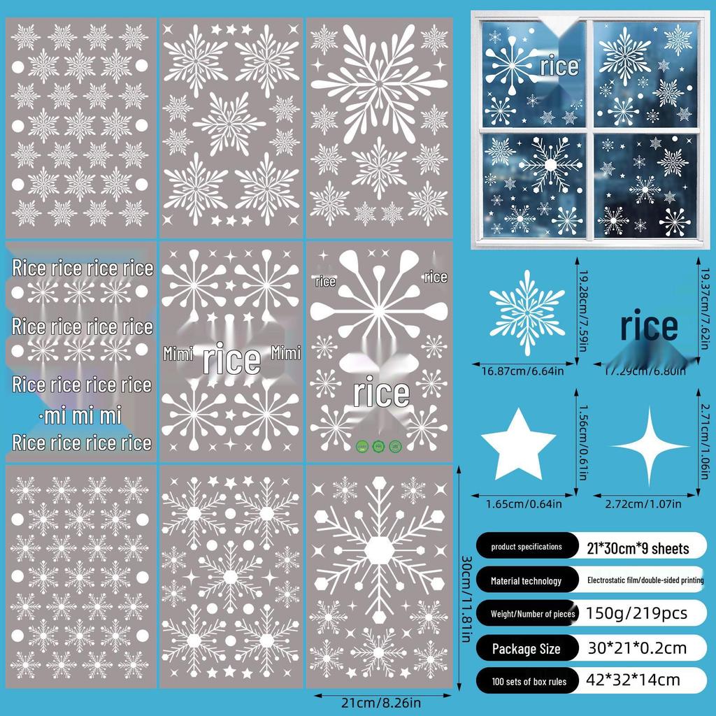 Christmas Snowflake and Reindeer Wall & Window Stickers - Static Santa Claus Decor for Refrigerator and Shops