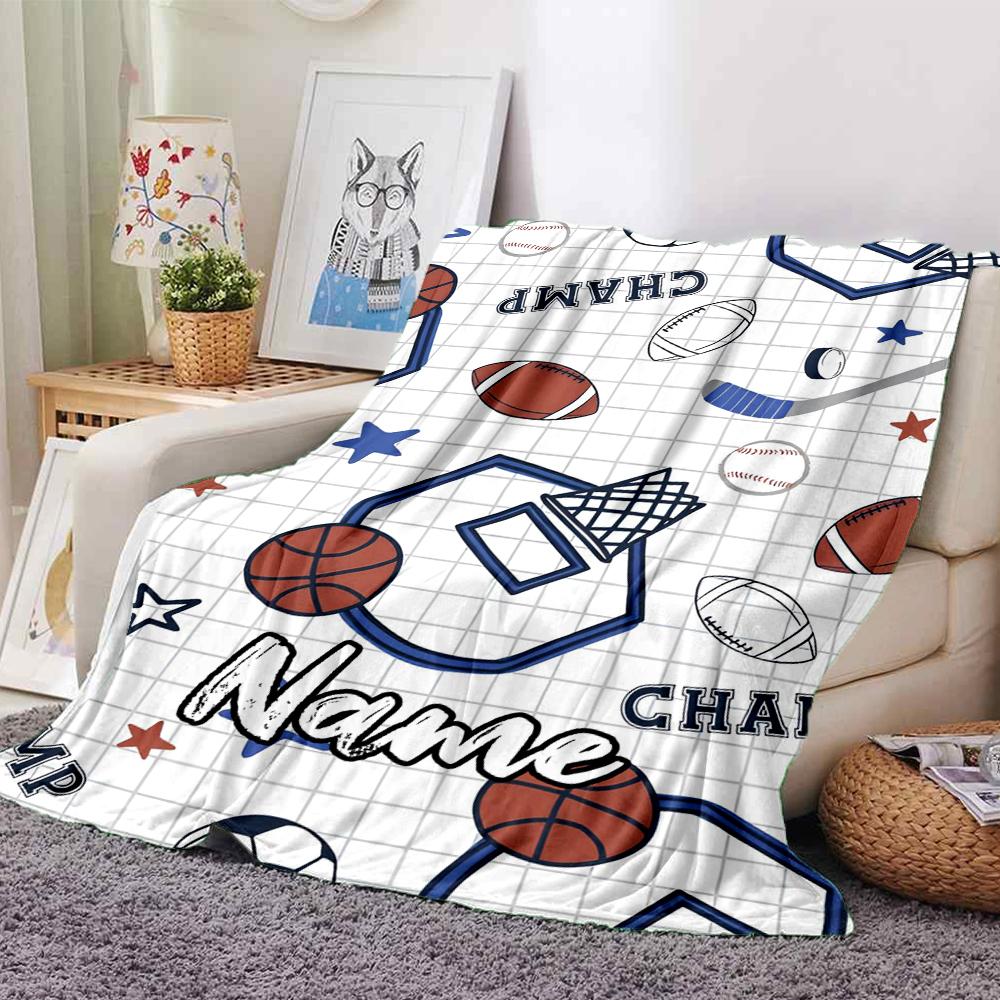 Custom Name Ball Sports Theme Printed Blanket - Perfect for Couch, Bed, Travel & Outdoor Use | Machine Washable, Cozy & Durable.