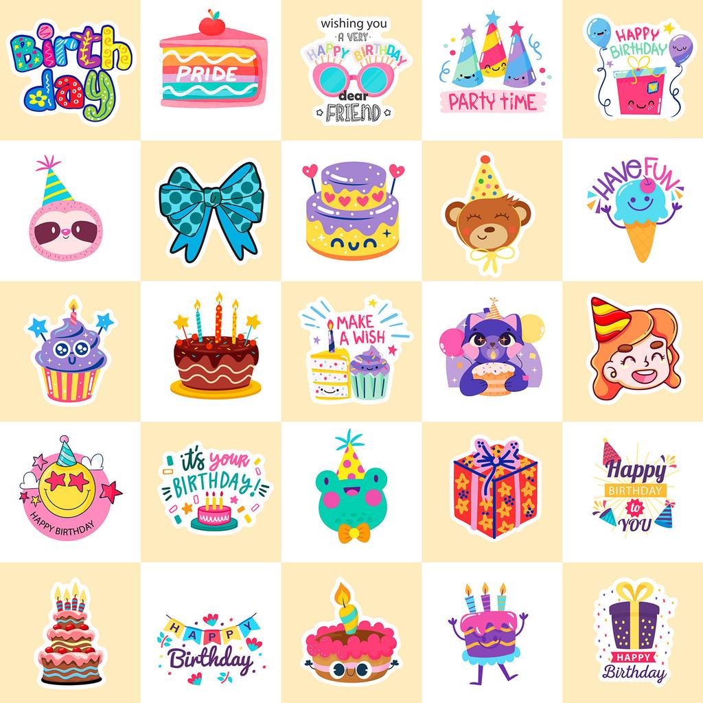 50 Happy Birthday Party Graffiti Aufkleber Party Kuchen Kerze Luftballons Happy Birthday Aufkleber