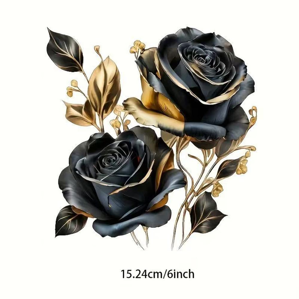 Zwei Schwarz-Goldene Rosen Pack Vinyl Aufkleber, Wasserdichtes Poly Bier Überzogen für Autos, Laptops und Glatte Oberflächen A047