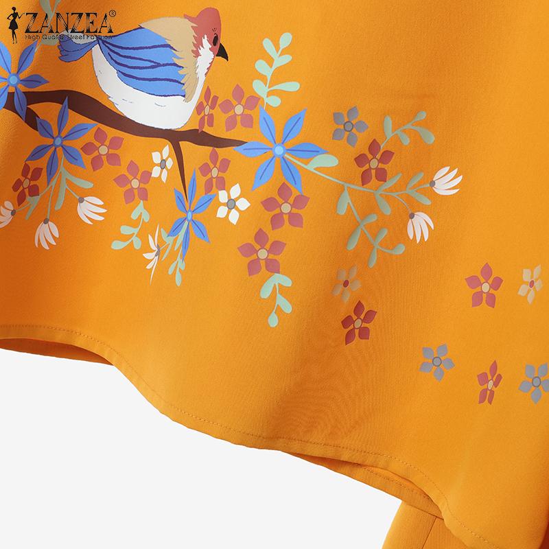 ZANZEA Damen 3/4-Ärmel Print Bluse und Hose Lässige zweiteilige Anzugsets