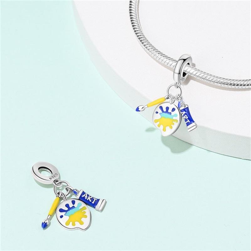 New S925 Silver Color Eggshell Painter's Palette Artist Charms Beads Fit  S925 Original Bracelets DIY Jewelry Birthday Gift