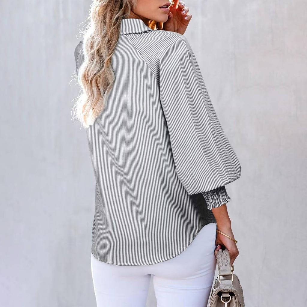 Dámská košile s dlouhým rukávem, jednobarevná, pruhovaná, ležérní, volný top