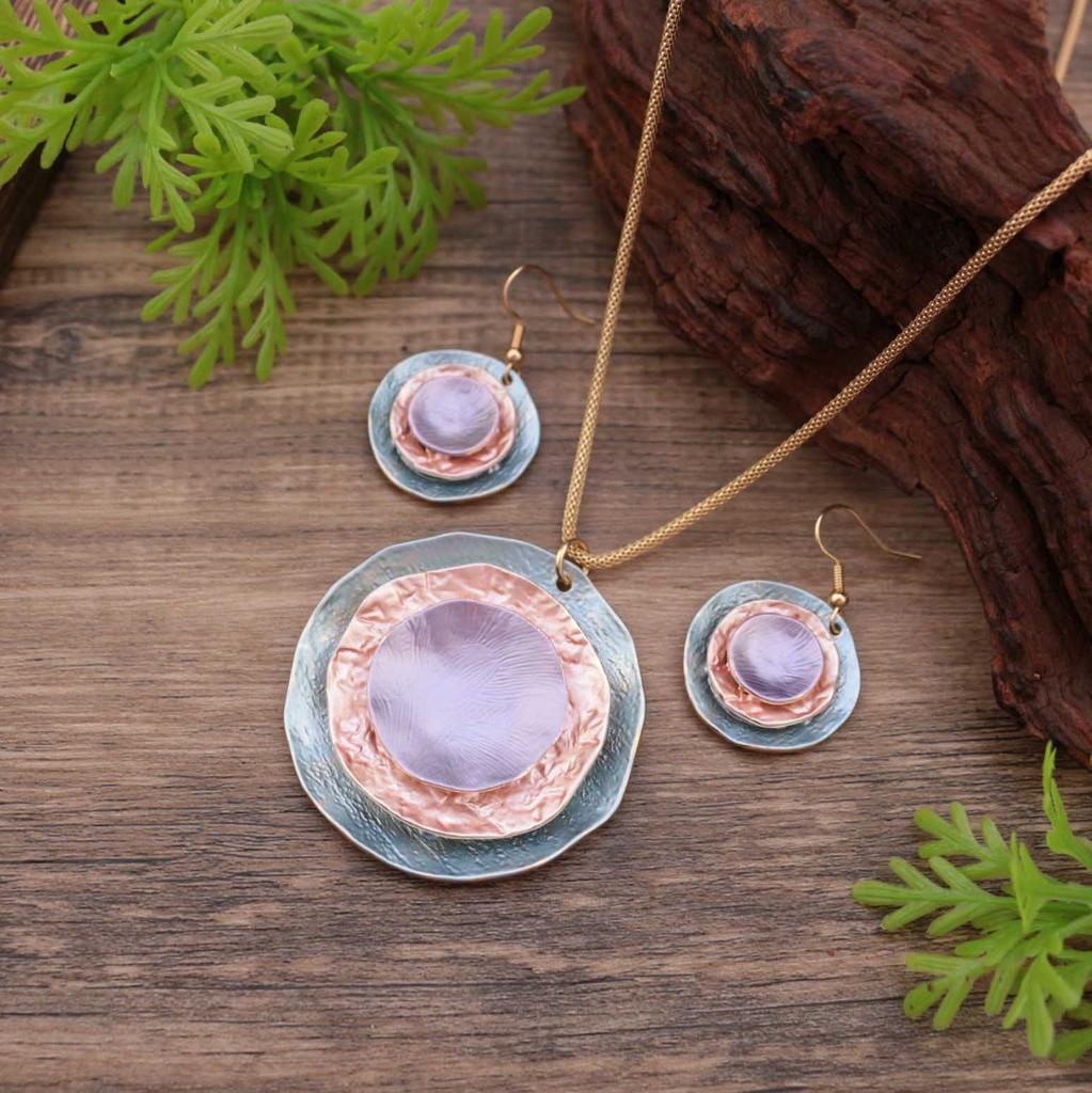New enamel three-layer round cake stud earrings long pendant set, women's exaggerated high-end round necklace