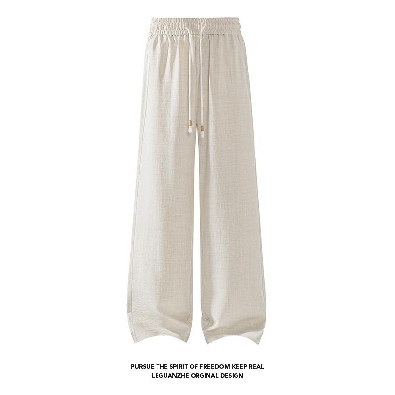 Mens Big Size Loose Wide Leg Straight Breathable Casual Long Trousers