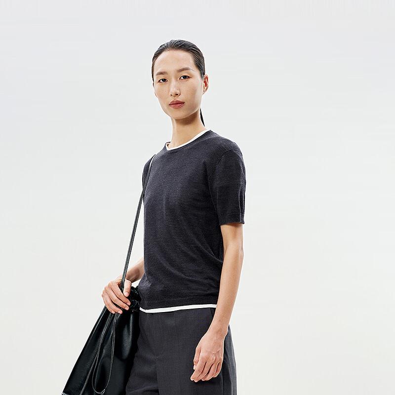 LESS 2025 Summer Round Neck Short Sleeve 100% Cashmere Sweater