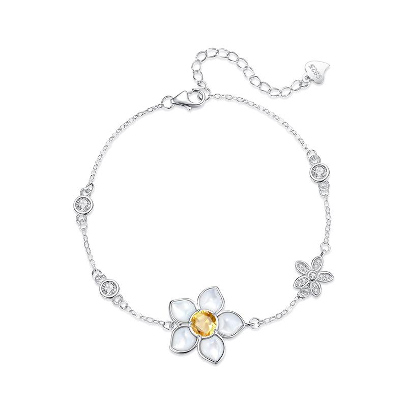 White Fritillary flower s925 sterling silver bracelet women's light luxury natural crystal stone niche jewelry adjustable jewelry gift