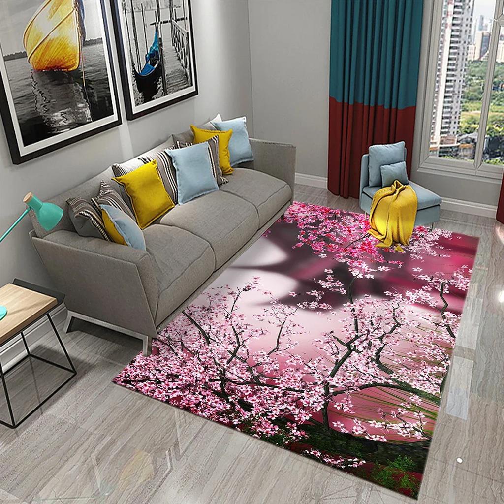 3D Pink Cherry Blossoms Pattern Carpet for Living Room Bedroom Kitchen Area Rug Carpet Home Decor Parlor Floor Mat Anti-Slip Rug