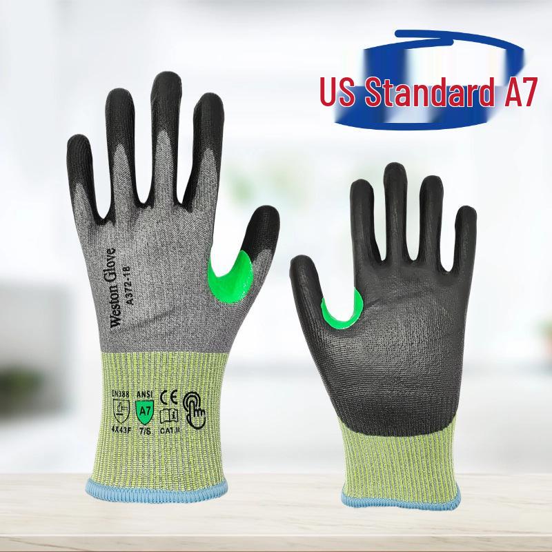 18-Gauge A7 Schnittfeste PU-beschichtete Handschuhe: Rutschfest, Ölbeständig, Atmungsaktiv, Handflächenbeschichtet