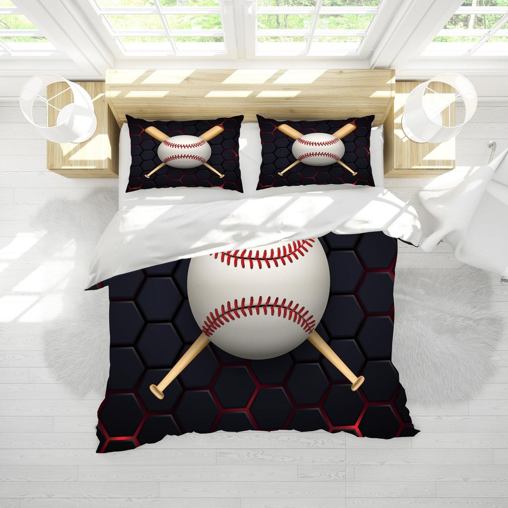 Baseball Bedding Kit Three-Piece Quilt Cover Geometric Honeycomb Digital Printing Home Textiles