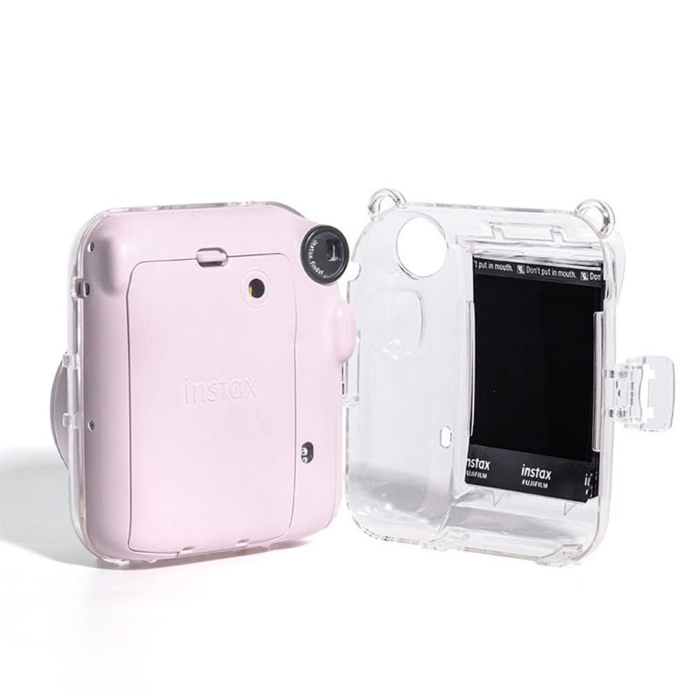 Fenmic Instant Camera Clear Case for Fujifilm Instax Mini 12, with Film Pocket, Photo Clip, Stickers, and Adjustable Shoulder Strap (Set of 2)