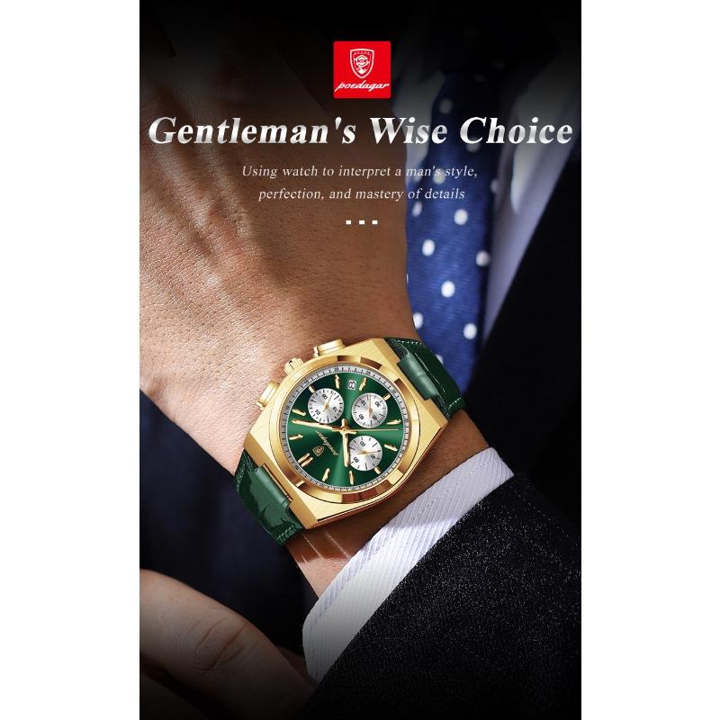 POEDAGAR Orologio da uomo di lusso alla moda Impermeabile Luminoso Cronografo Data Quarzo da polso Moda Sportivo Pelle Orologi