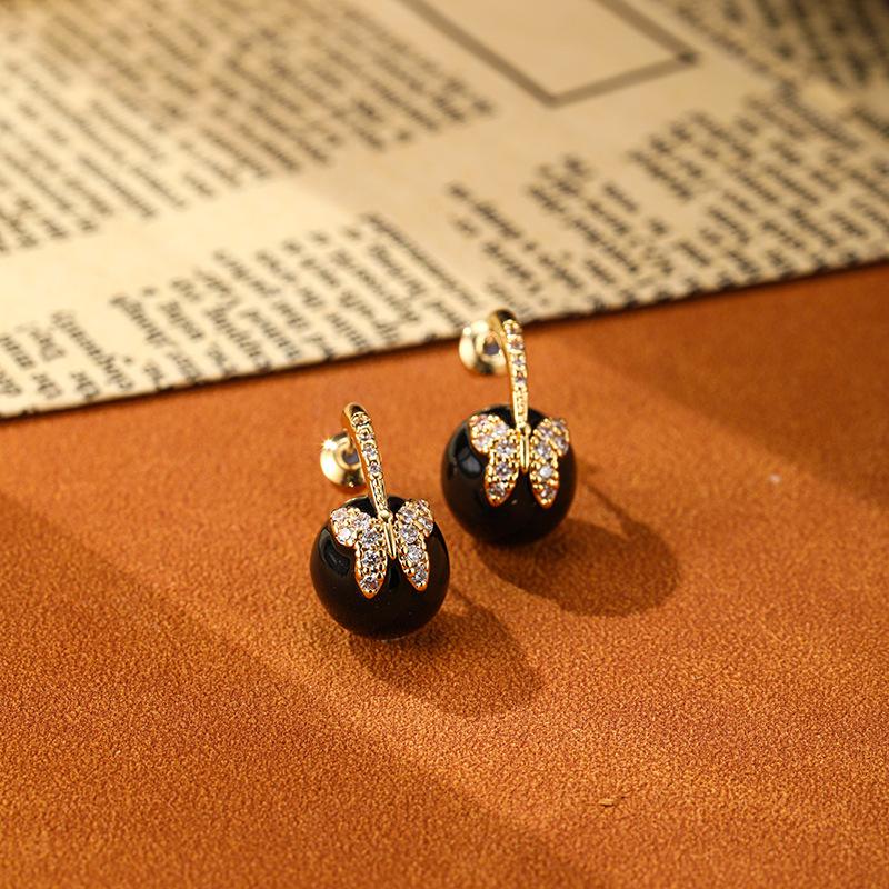 

Медные эмалированные серьги-вишенки с бабочками, простые ретро, легкая роскошь, женские серьги