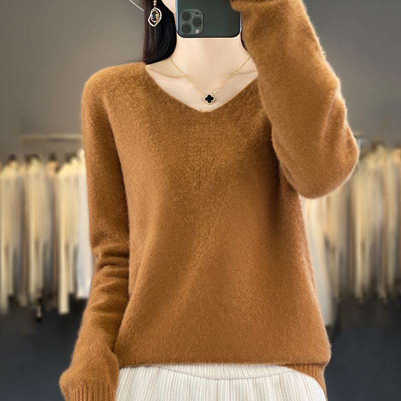 Dámský kašmírový svetr Qinghe kašmír 30% kašmír 70% vlna Dámský podzimní a zimní kašmírový svetr měkký a teplý
