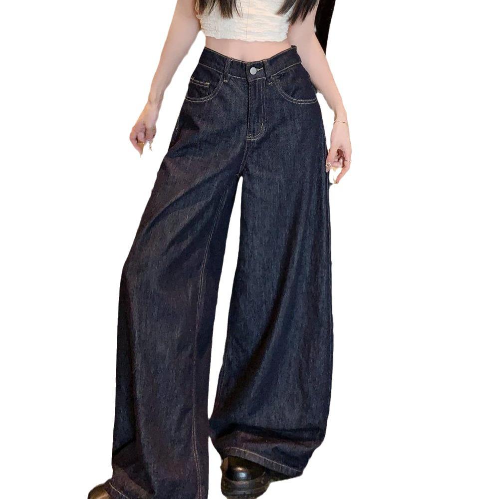 Petite American Wide Leg High Waist Jeans for Women - Washed, Loose Fit, Straight Leg, Spring/Summer.
