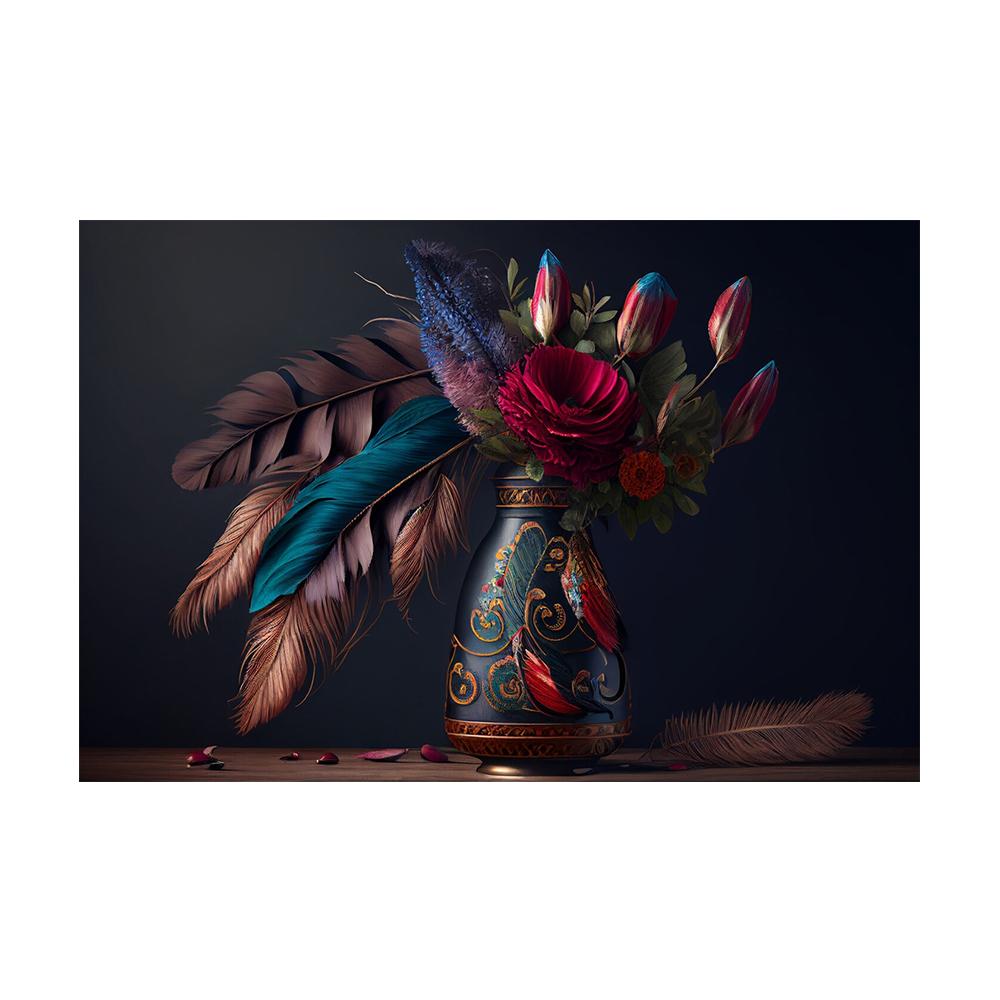 

Винтажная ваза, цветы, растения, перья, черный фон, холст, живопись, современное роскошное искусство, модный настенный плакат, принты, фотографии, гостиная, домашний декор 20x30cm No Frame