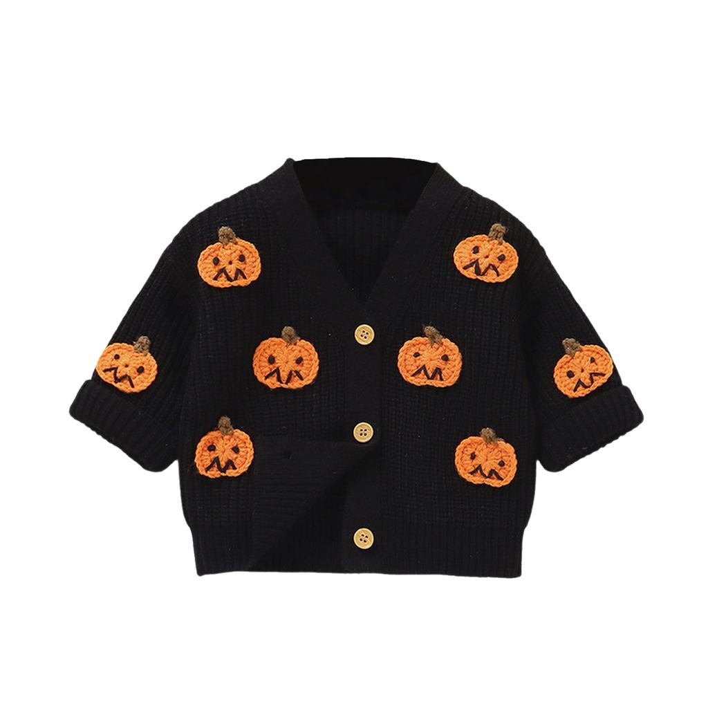 Halloween Pumpkin Knit Cardigan - V-Neck Long Sleeve Cover