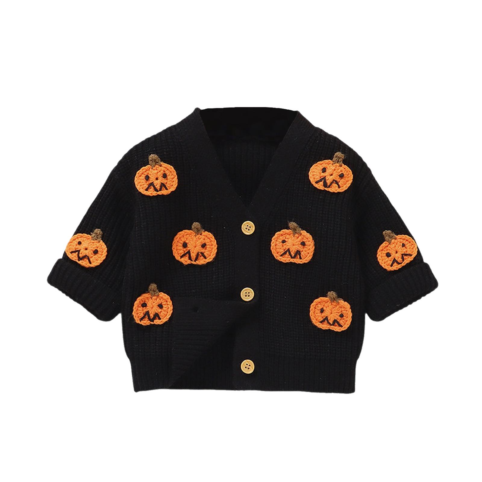 

Хэллоуинский вязаный кардиган с тыквой - V-образный вырез, длинный рукав, накидка 74 чёрный